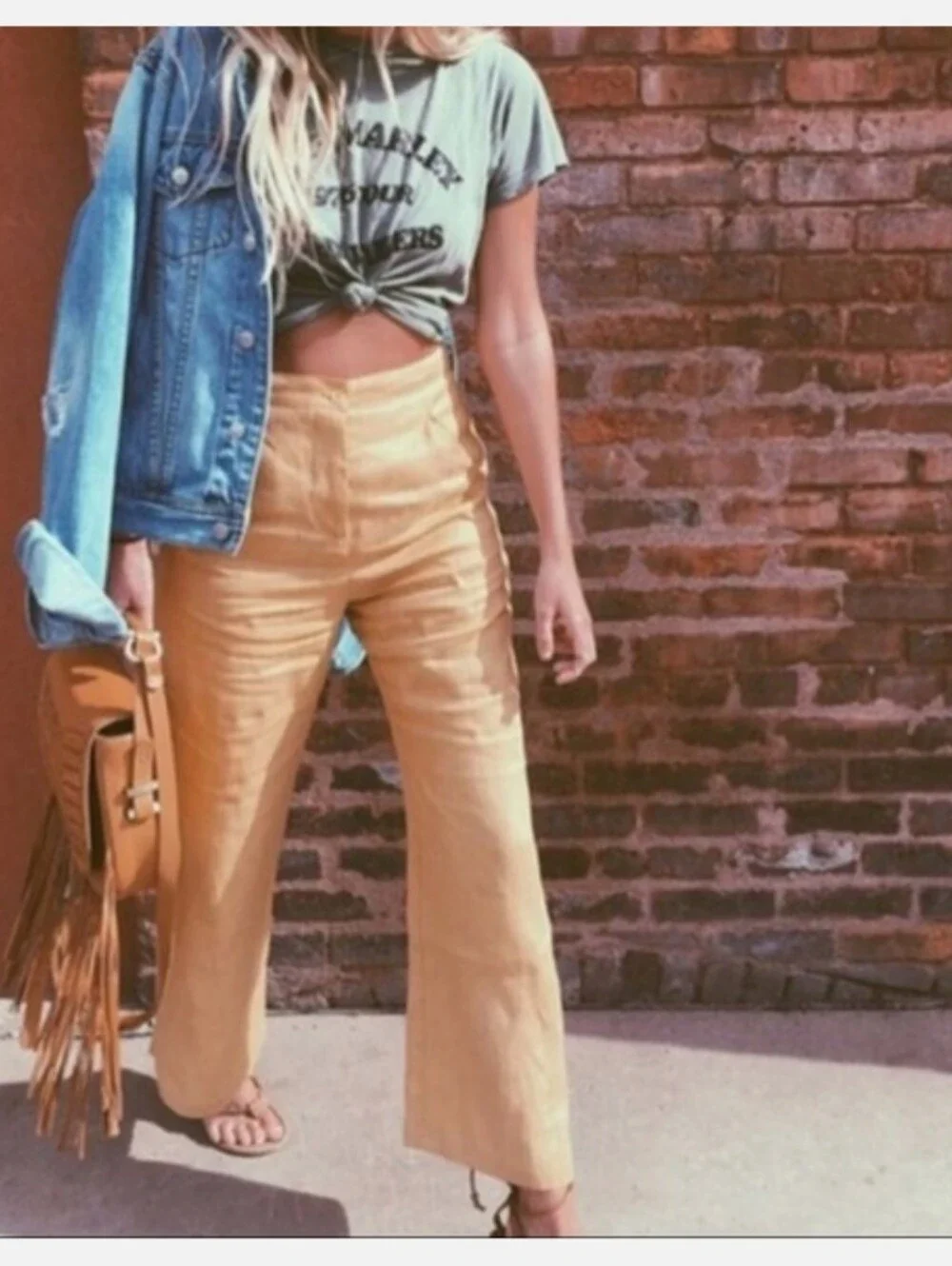 NWT Reformation Jaylene Wide Leg Linen Pant Size 10  Sand Color